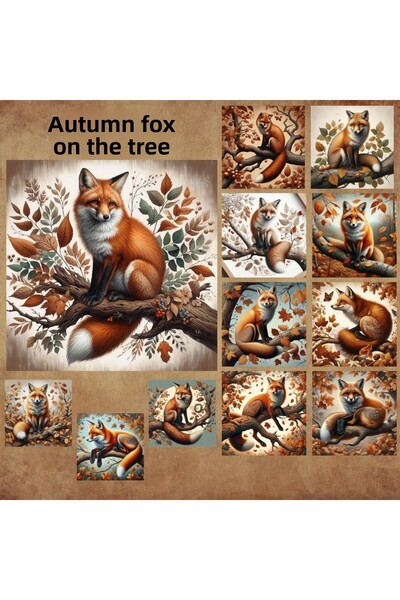 Pink Swan Craft ثعلب الخريف العتيق على الشجرة - مجموعة ملصقات سكرابوك مكونة م...