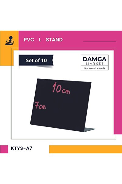 DamgaMarket سبورة A7 PVC - حامل أسعار أسود لسطح المكتب قابل للمسح وإعادة الكت...