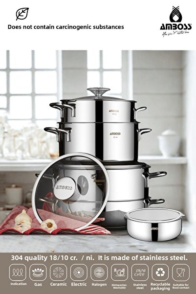 Amboss 10 قطع من أواني الفولاذ المقاوم للصدأ وحاوية تخزين من سيلفر ستور