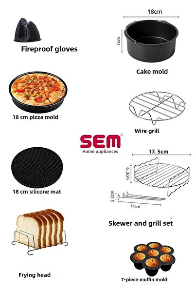 SEM اجهزة الطبخ Aircook Airfryer ملحقات الطبخ 18 سم