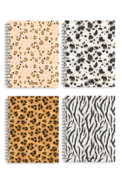 Miona Caiet de școală cu spirală A5, 80 de coli, set de 4 - cu tematică animală