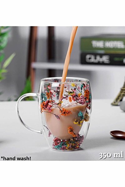 STLIFE Dried Flower Cup Double Glazed Double Walled Borosilicate Glass Cup Mug Presentation Coffee Cup