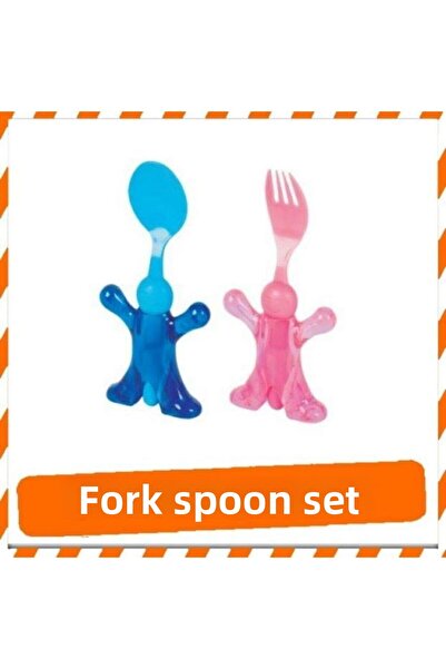 FırsatYeri Colorful Plastic Baby Fork and Spoon Set with 5 Pieces and Baby Fi...
