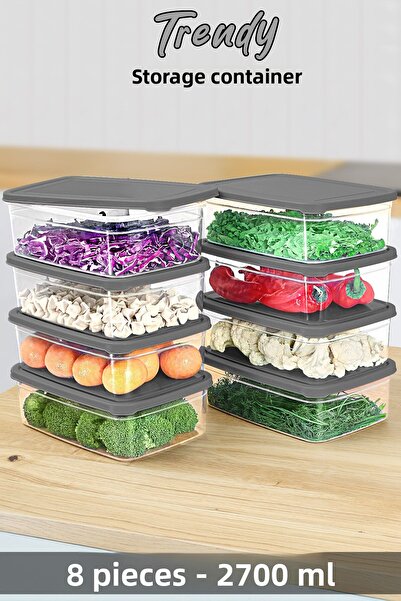 Meleni Home حاوية تخزين مستطيلة الشكل سعة 2700 مل مناسبة للميكروويف - منظم رمادي