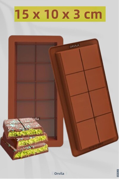 Orvila 2 Square Chocolate Molds Dubai Chocolate Making Mold | Silicone 8-Piece Non-Stick Bar