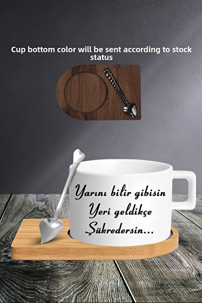 Bytwo كوب بتصميم مكتوب عليه كلمة - كوب - ملعقة وقاعدة