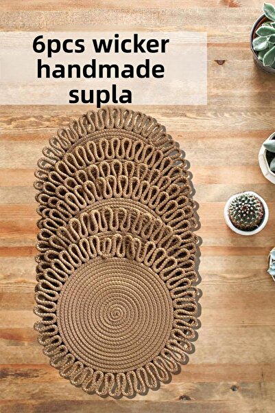 Evrimax 6 τμχ Ψάθινο ταψί γιούτας Χειροποίητο Πλενόμενο Φυσικό Τραπέζι Americ...