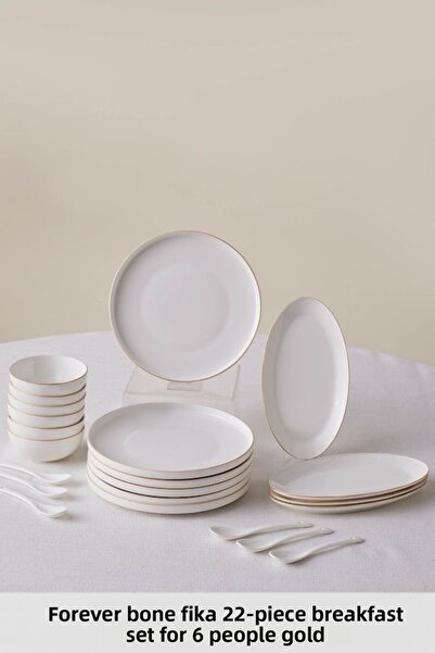 Karaca Set de mic dejun Gold Forever Bone Fika 22 piese pentru 6 persoane