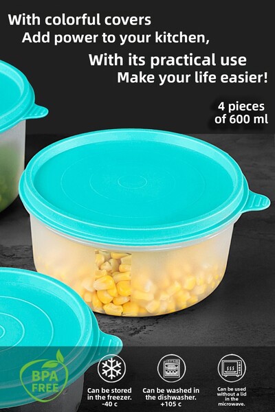 Meleni Home Set of 4 Green Food Container - Food Storage Organizer, 4X600Ml