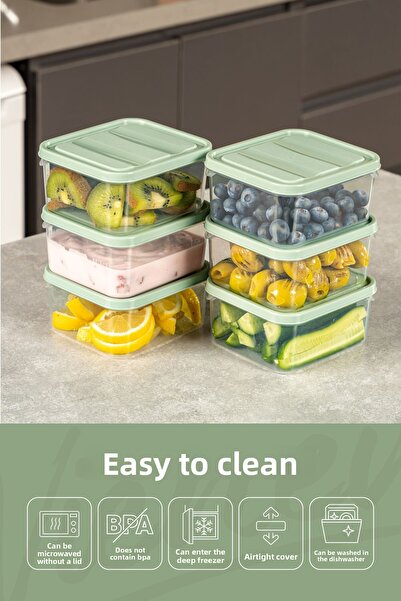 Vienev 6-Piece Refrigerator Freezer Organizer with 350 ml Capacity - Mint Suitable for Microwave and Freeze