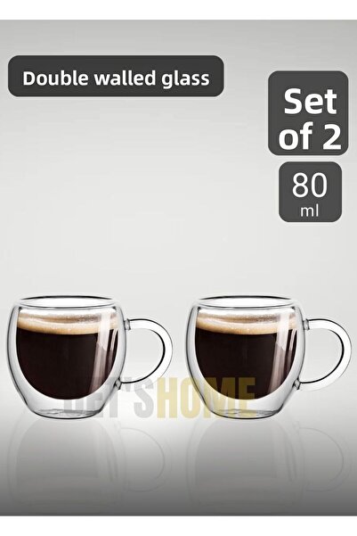 Jet's Home 80ml Capacity Set of 2 Espresso Glasses with Handle - Doppio Ristr...