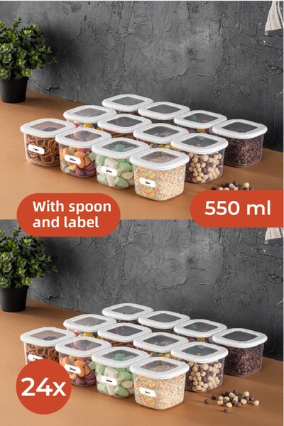 Vienev Foly Square Food Storage Container with Labeled Spoon Set of 24 0.55 Small Size White