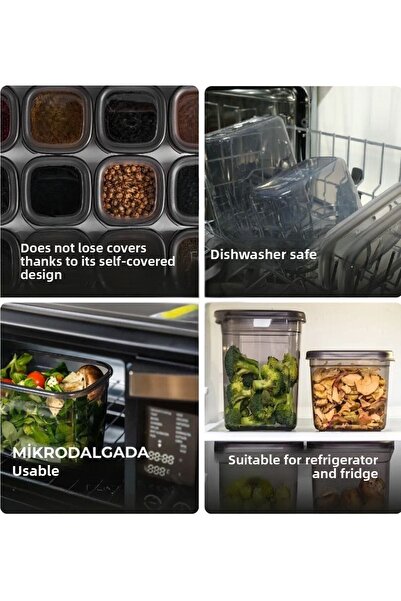 SUPERPUP طقم تخزين بهارات فريزر أنثراسايت سعة 1.15 لترًا مكون من 6 قطع