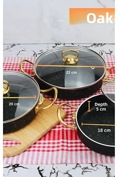 MEŞELER 3 Piece Granite Omelet Pan Set - Black Gold