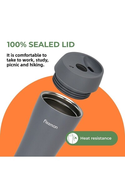 Fissman Vacuum Insulated Bottle 420mL, Double Wall Stainless Steel Vacuum Travel Bottle Grey