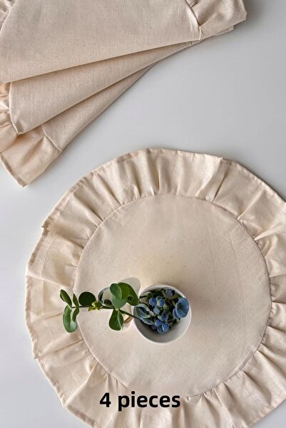 KAMİZ 4-Piece Round Linen American Service - Ruffles, 40X40