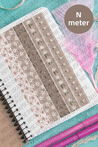 Beyaz Grafik Autocolant cu bandă cu model floral vintage de 2 metri - Etichet...