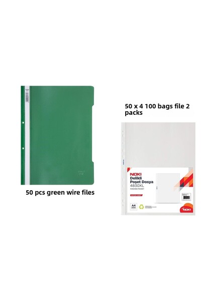 KarmaOfis Green Wire Binder Set 4 (50 Green Wire Binders + 200 Bag Binders)