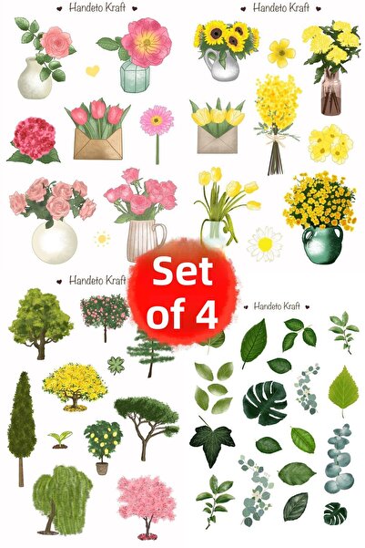 Handeto Kraft Set de autocolante semi-transparente cu plante, 4 autocolante, ...