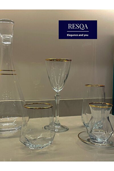 Resqa Premium 32 Piece 6 Person Gold Gilded Suitable Set Crystal Dowery Set G...
