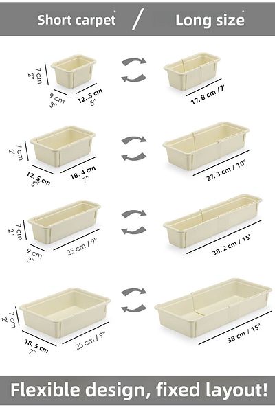 Meleni Home Set de 7 bucăți de tacâmuri reglabile - Organizator modular în sertar extensibil Organizator de bucătărie Bej