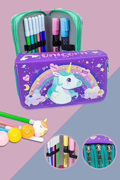 Size Husă pentru creion Unicorn Kawaii Model Orginazer Trei compartimente (su...