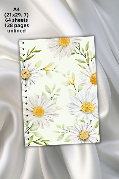 daily notebook دفتر ملاحظات مدرسي غير مبطن بالزهور مقاس A4 - 64 ورقة (21x29,7...
