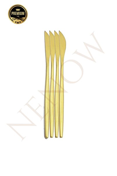 NEWNOW سكين طعام من الفولاذ المقاوم للصدأ، 6 شفرات من الفولاذ الذهبي