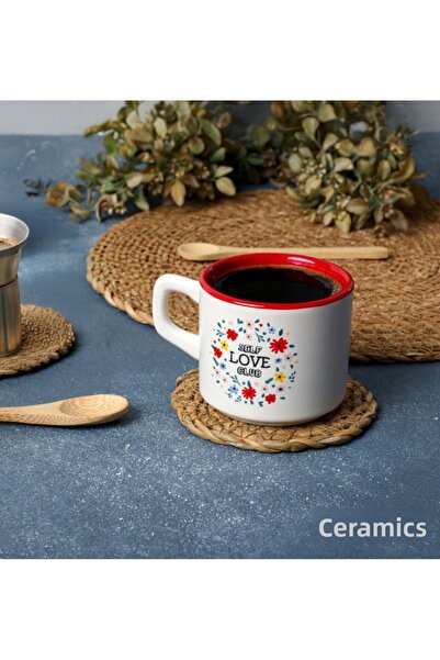 Demet Çeyiz Aksesuar فنجان شاي ريد لاف كلوب مقاس 08 سم عدد 2 قطعة