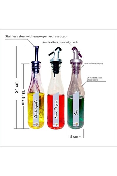 M3DECORİUM Triple Set Paşabahçe Şişecam Stainless Steel Locked Olive Oil Jug ...
