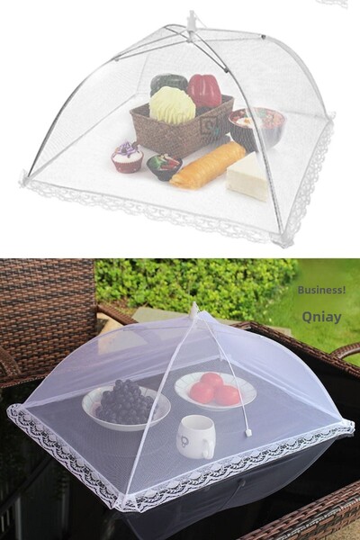 QNİAY Food Protector Tulle Square Umbrella Practical Openable Close Camping Food Protector Mosquito Net