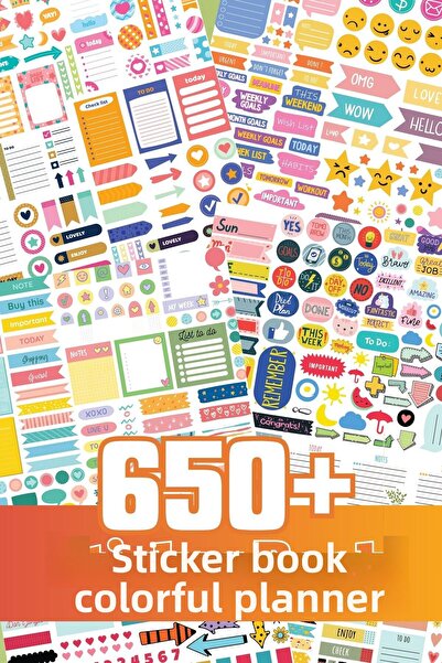 Postifull Planner Label Set, 650 Colorful Labels, Agenda Sticker Book, Bullet Journal, Daily, Laptop