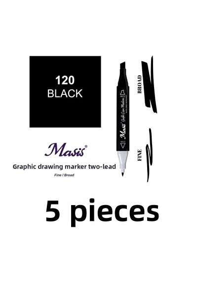 Masis Twin Double Tip Anime Marker Pen 120 Black X 5 PCS