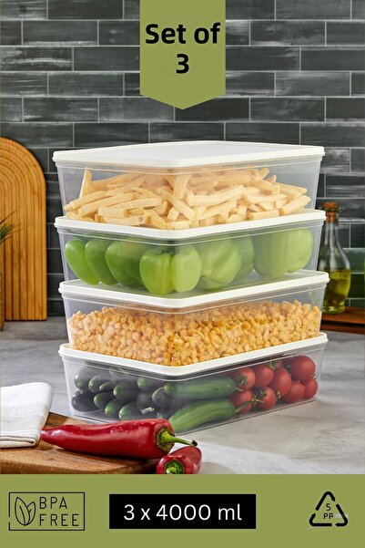 Espas Home Freshkeep Storage Container Set of 3 Suitable for Microwave and Deep Freezer - White / 3*4000 ml
