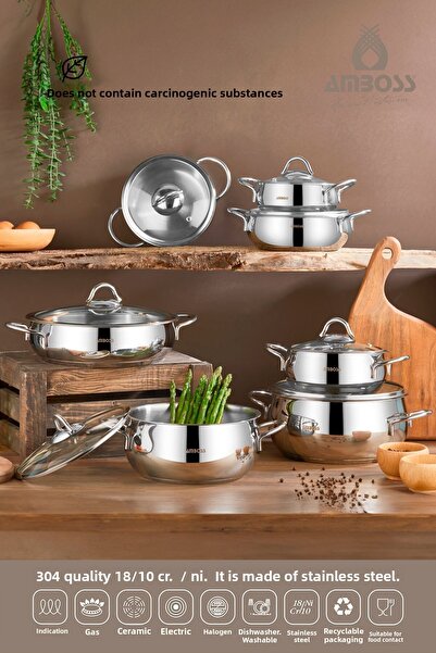 Amboss 14 Piece Stone Stainless Steel Fireproof Induction Base Cookware and Pan Set