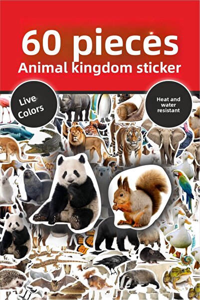 Piksel Grafik مجموعة ملصقات ملصقات من Animal Kingdom مكونة من 60 قطعة - قلم، ...