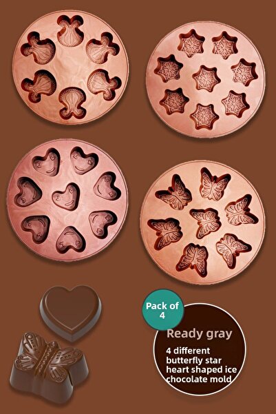 Anadolu Saray 4Pcs Star Heart and Butterfly Shaped Chocolate Mold Heart Star Chocolate Candy Ice Mold