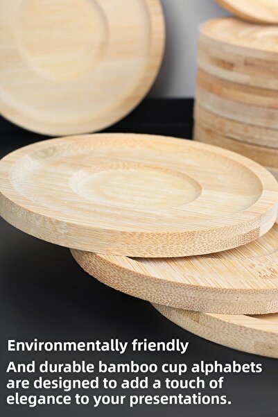 Meleni Home Set of 6 Bamboo Coasters - Wooden Round Tea Plate Coffee Coasters 10 cm