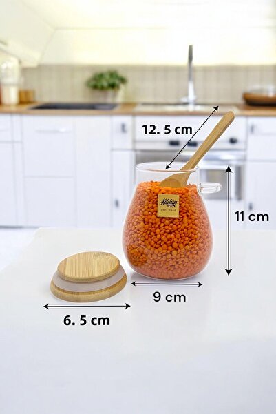 Kitchen Way 400ml Glass Jar with Bamboo Spoon Seal Lid Condiment Ration Storage Container Kw-389A