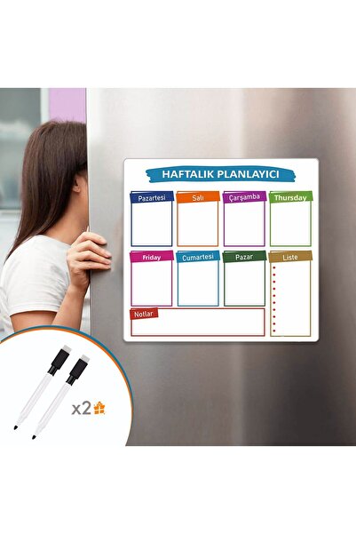 OZR مخطط أسبوعي مقاس 32 × 34 سم - مغناطيس مغناطيسي للثلاجة مع لوح كتابة وقلمين