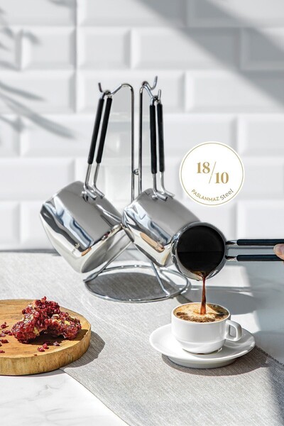 Nehir Modern 4 Piece Stainless Steel Coffee Pot Set with Stand