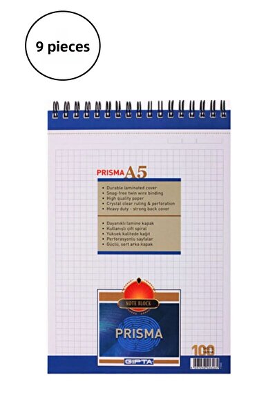 Gıpta A5 مذكرة الوسادة بريزما غطاء ورقي حلزوني مربعات 100 ورقة 6 قطع