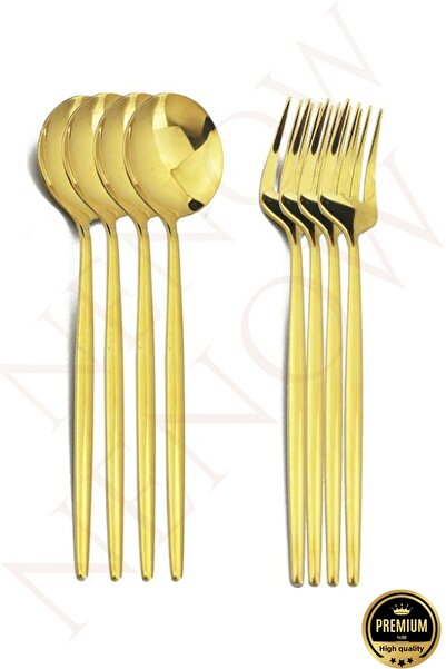 NEWNOW Stainless Steel Gold Fork Spoon Set 24 Pieces for 12 People