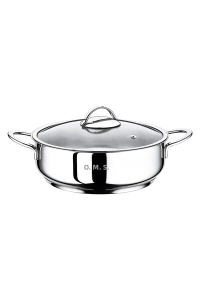 OMS 2038 SL - Stainless Steel 24x8 Cm, 3.0 Liter Silver Flat Pot - 2 Pieces