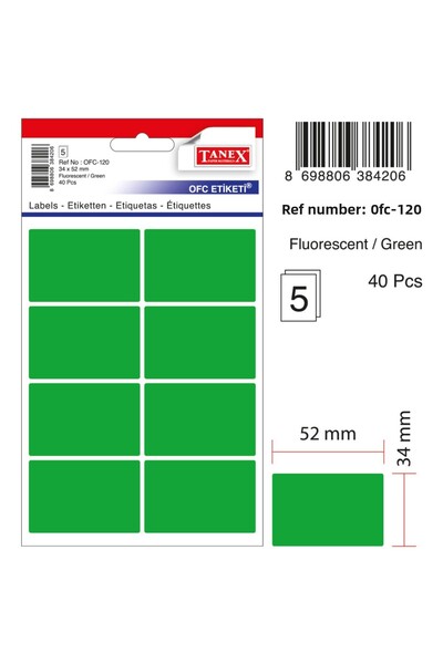 Tanex Ofc-118 Flo Green Office Tag 50 Pcs-10 Pcs Bag