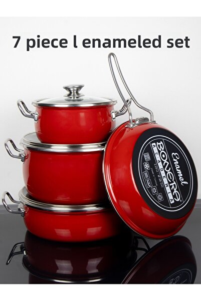 Bonera Lilium 7 Piece Non-titanium Enamel Pot Pan Set