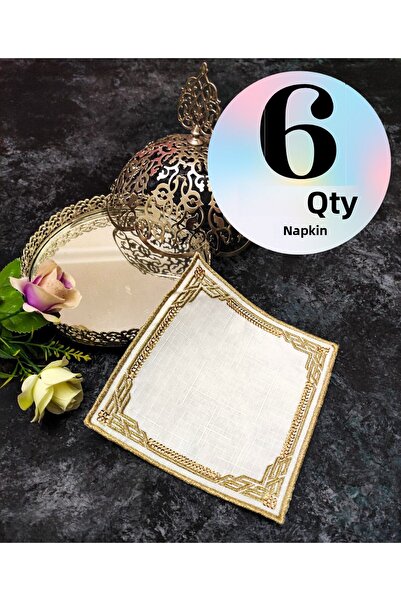 Çt Çeyizci Tekstil 6 مناديل تقديم بلون القهوة - كوكتيل وقاعدة أكواب