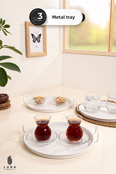 Skygo Set of 3 Vera White Metal Coffee and Tea Presentation Trays - 25 cm Elegant and Modern Design