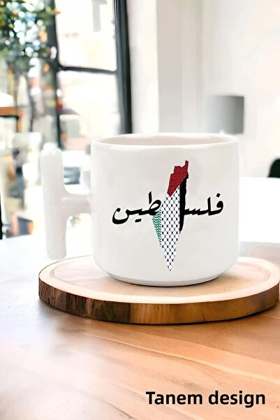 Tanem Tasarım كوب تي شيرت فلسطين مطبوع بتصميم - كوب غازيا وكودوس ماسكيد-آي أكسا