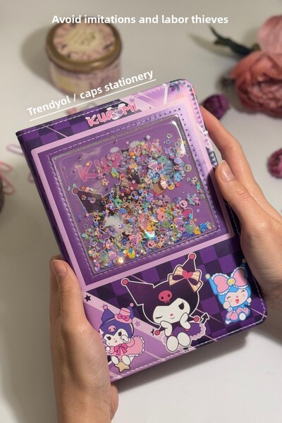 caps Caiet cu dungi argintii Kuromi de culoare violet înstelat - 160 de pagini